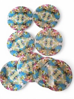 Laura Park Colorful Abstract Round Plastic Plates - Set of 8